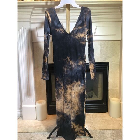 Capsulle Women’s Blue and Tan Tie Dye Bodycon Stylish Maxi Dress Size L New. - Picture 4 of 10
